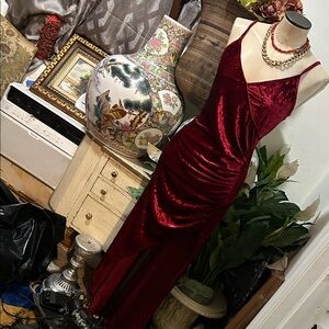 SHEIN Deep Red Velvet Maxi Dress